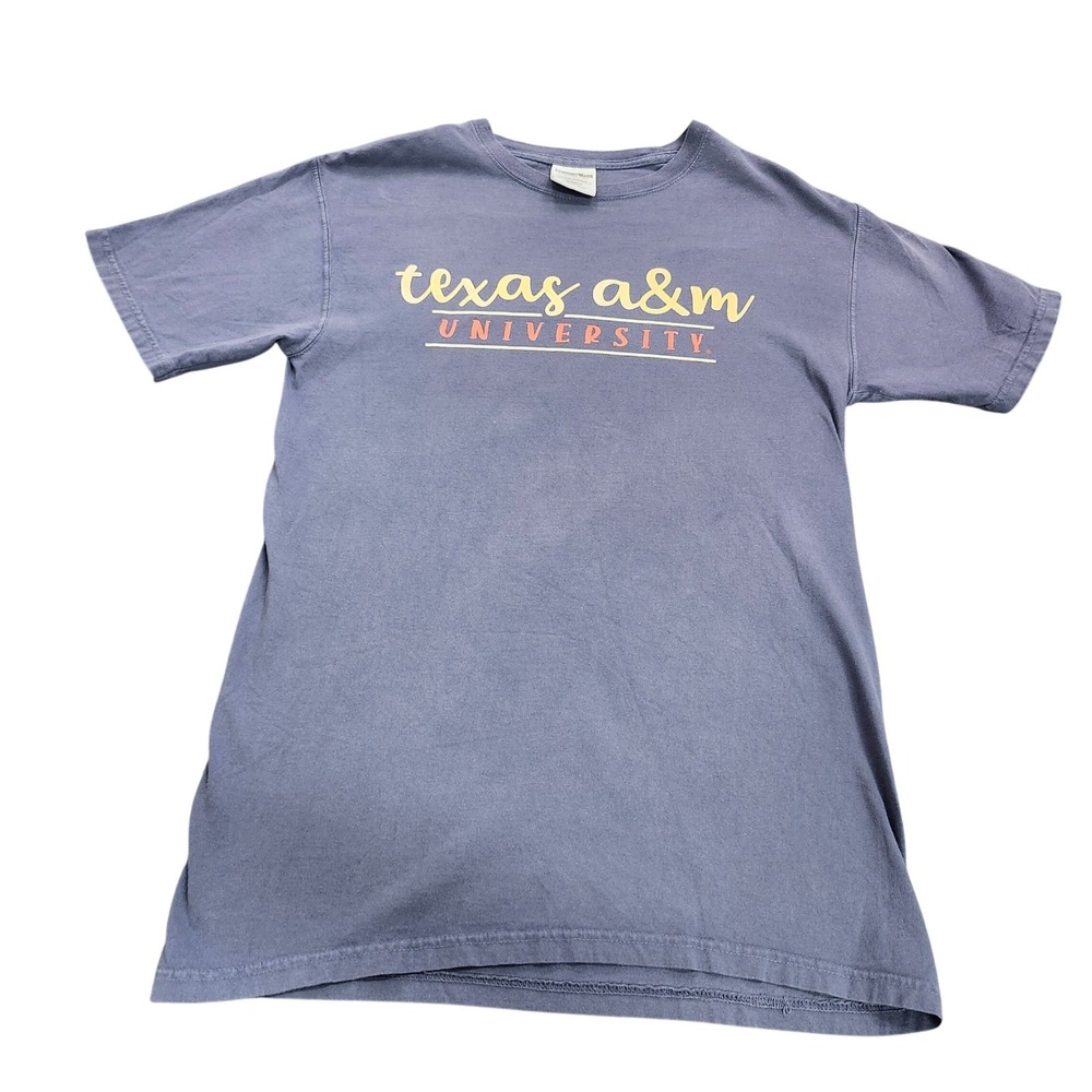 TEXAS A&M SMALL BLUE NCAA FLORAL LOGO COMFORT WASH BY HANES EUC